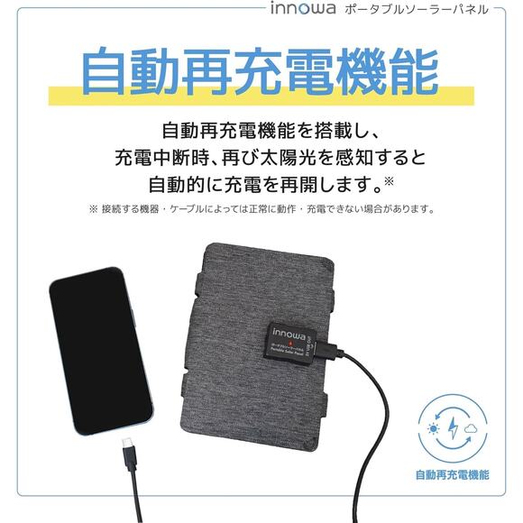 innowa Portable Solar Charger 12W (Gray) - Ultra Compact, USB-A Port, IPX67 Wate - Picture 4 of 8